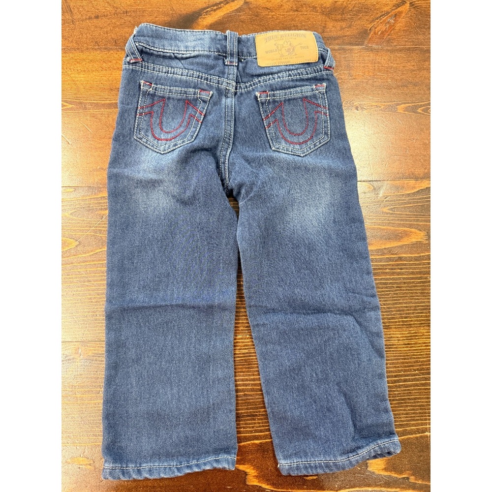 True Religion Straight Leg Toddler 3T Denim Jeans Red Horseshoe Stitch Kids